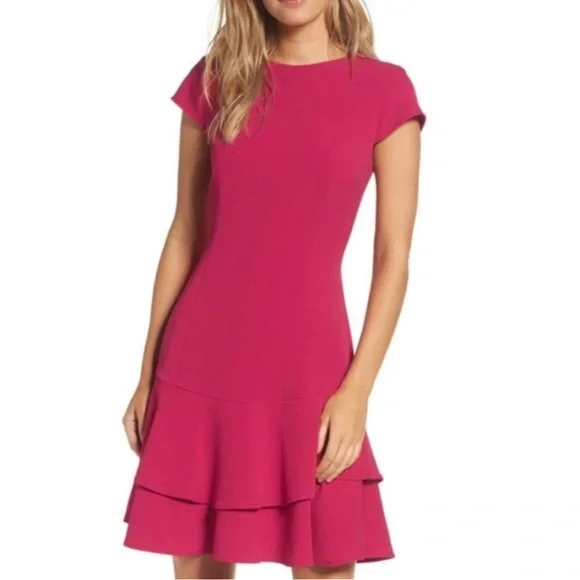Eliza J Fuchsia Ruffle Hem Dress Size 10 - Picture 1 of 6